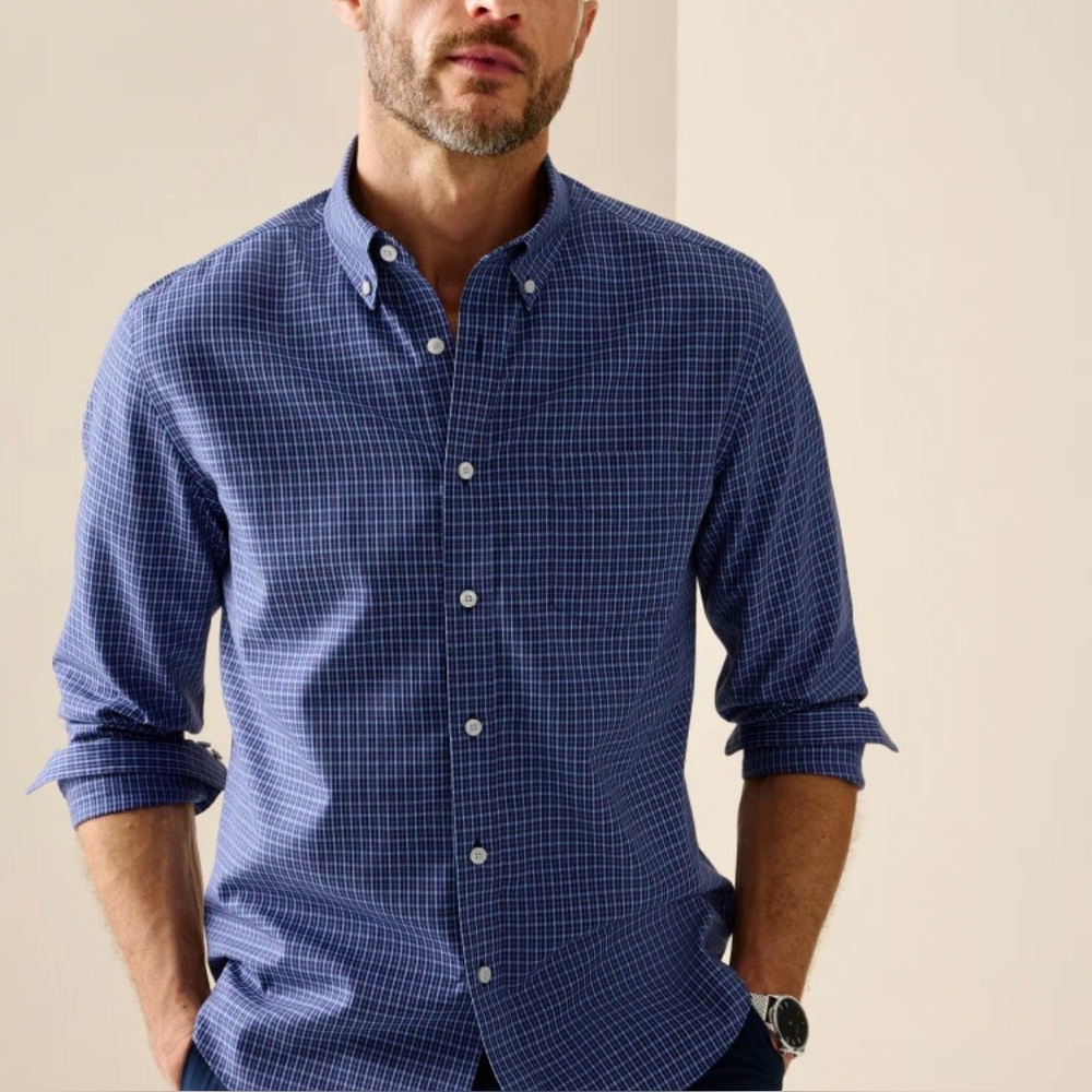 UNTUCKit Men's Blue Linen Grid Pattern Long Sleeve Shirt Size XL